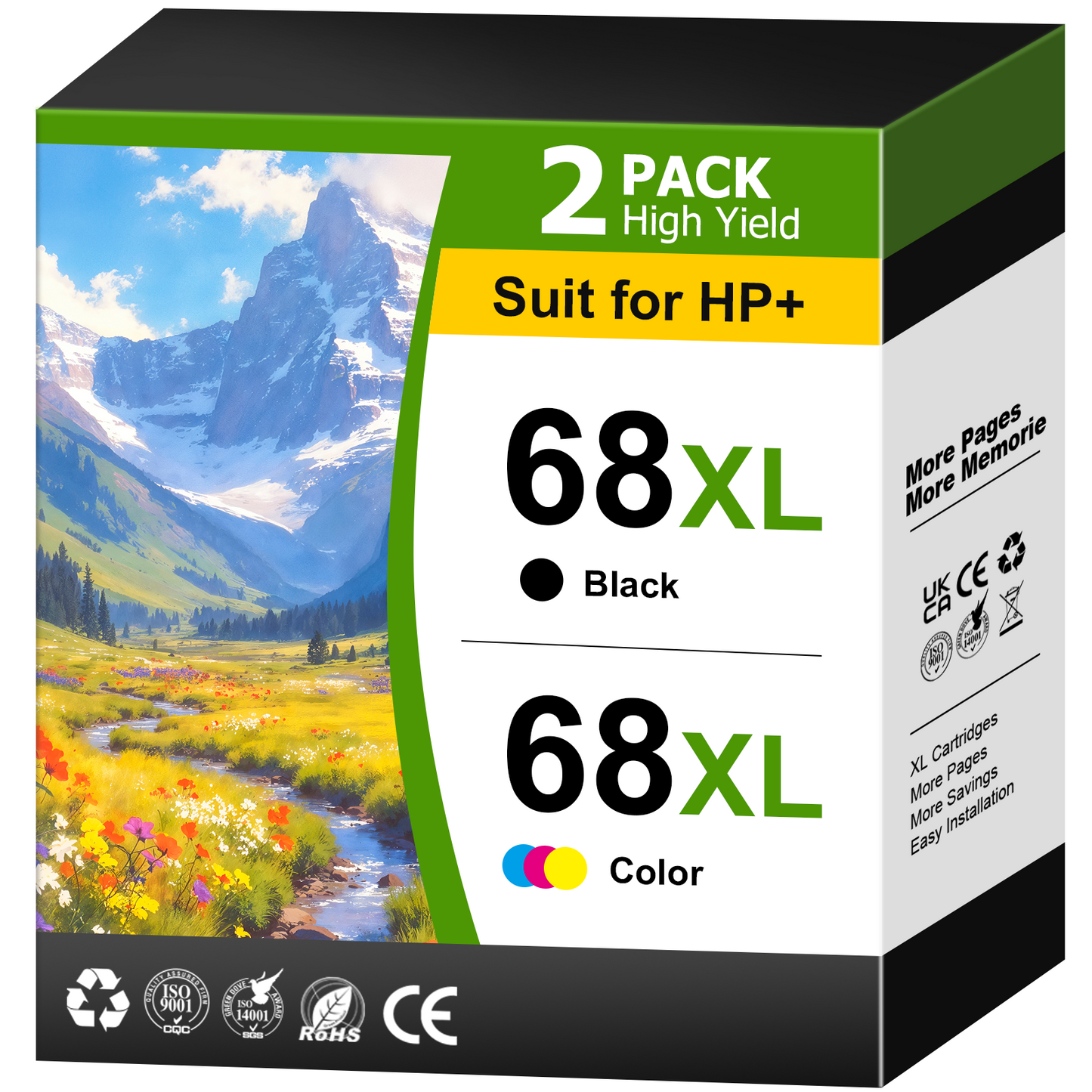 68 Ink Cartridges Compatible with HP 68 Ink Cartridge for HP Ink 68 for Envy 6152e 6155e 6552e 6555e 6558e Printers (2 Pack)