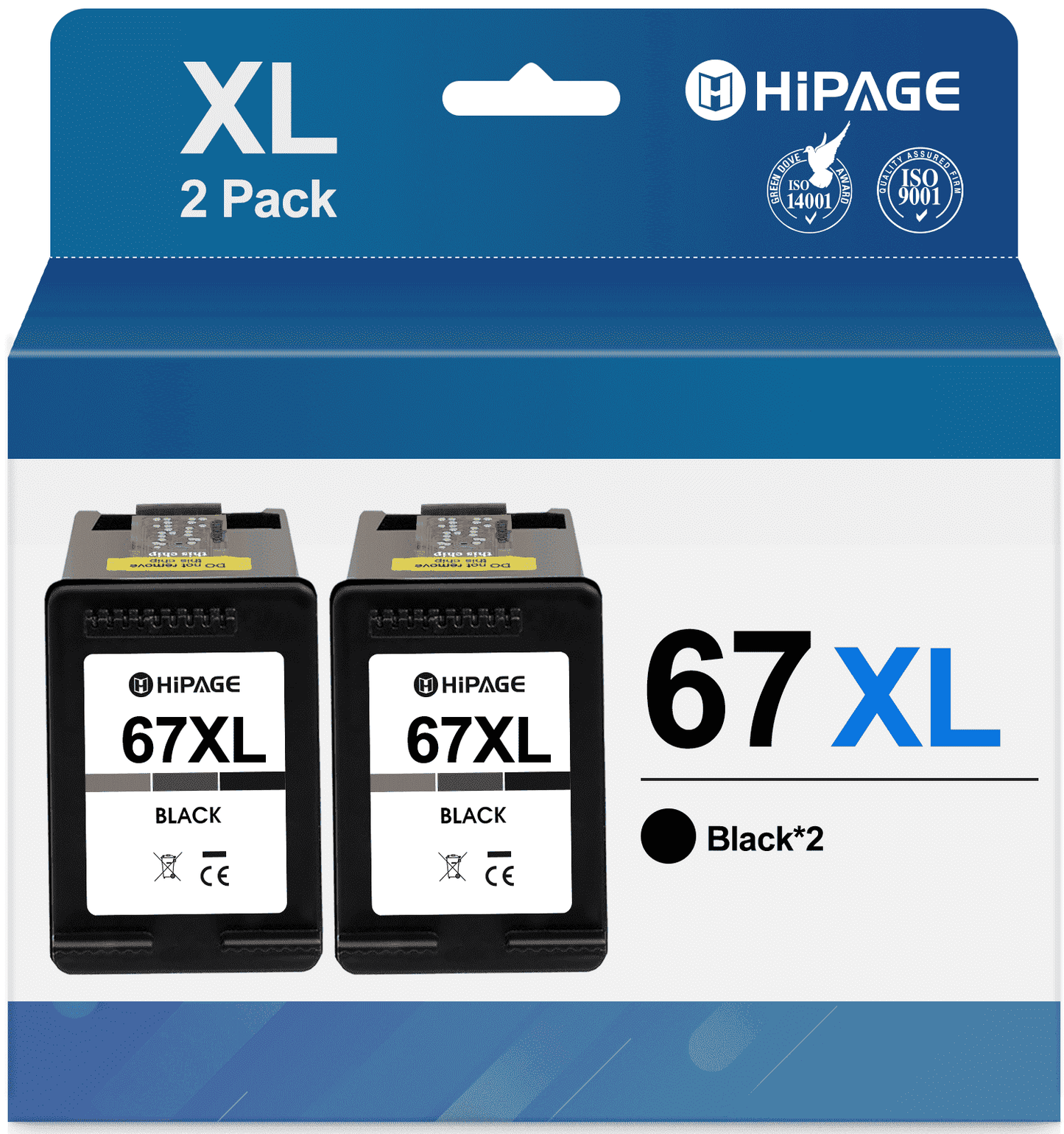 67XL Black Ink Compatible for HP 67 Black Ink Cartridge for HP Deskjet 2700 2752e Envy 6000 6055e (2 Pack)