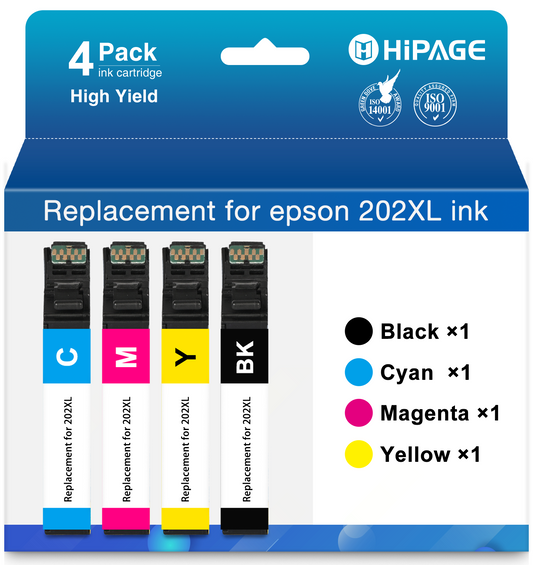 202 Ink for Printer Ink 202 for Epson 202 Ink Cartridges for Epson XP-5100 WF-2860 Printer (Black Yellow Magenta Cyan, 4 Pack)