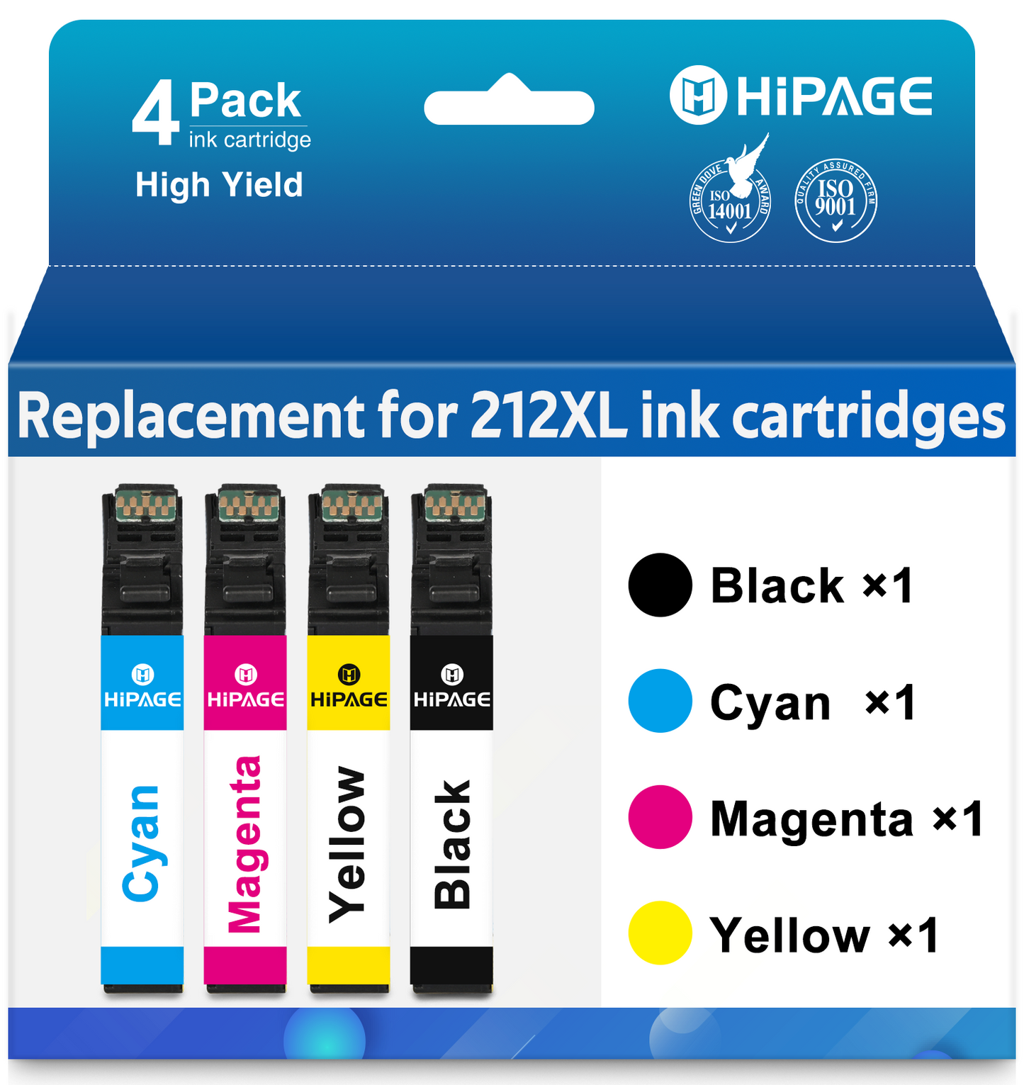 HIPAGE Compatible with Epson 212 Ink for 212XL Ink Cartridges for Epson Printer XP-4100 XP-4105 WF-2830 WF-2850 (4 Pack)
