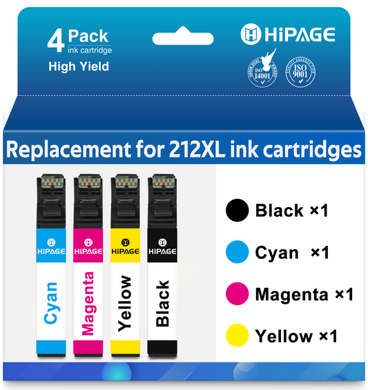 HIPAGE Compatible with Epson 212 Ink for 212XL Ink Cartridges for Epson Printer XP-4100 XP-4105 WF-2830 WF-2850 (4 Pack)