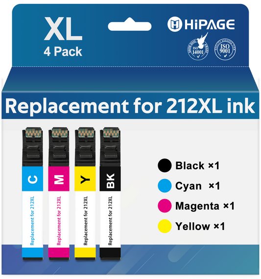 212 Ink for Epson 212 Ink for 212XL Ink Cartridge for Epson XP-4100 XP-4105 WF-2830 WF-2850 (Black Cyan Magenta Yellow, 4 Pack)
