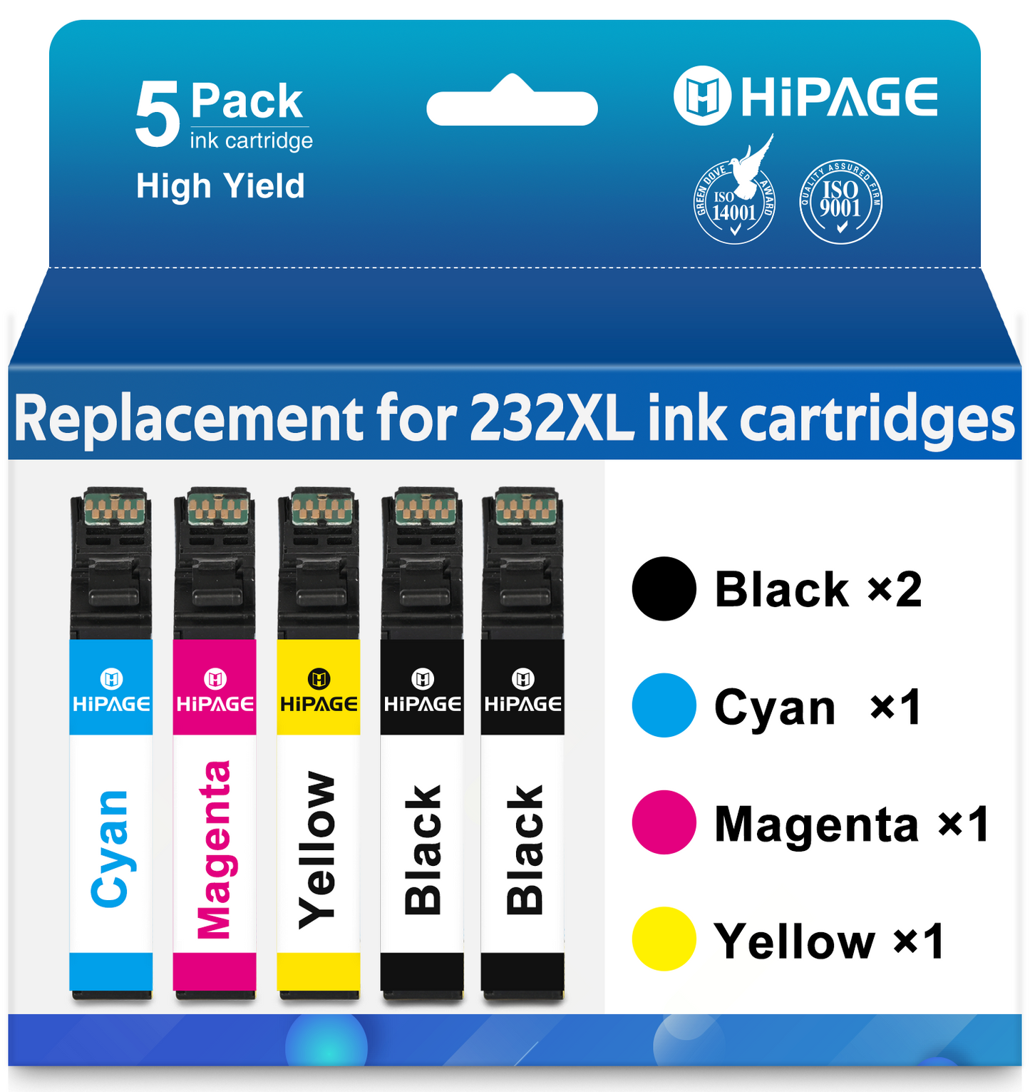 HIPAGE 232 Ink Cartridges Compatible with Epson 232 Ink for WF-2930 WF-2950 XP-4200 XP-4205 Printer (5 Pack)