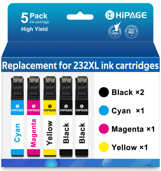 HIPAGE 232 Ink Cartridges Compatible with Epson 232 Ink for WF-2930 WF-2950 XP-4200 XP-4205 Printer (5 Pack)