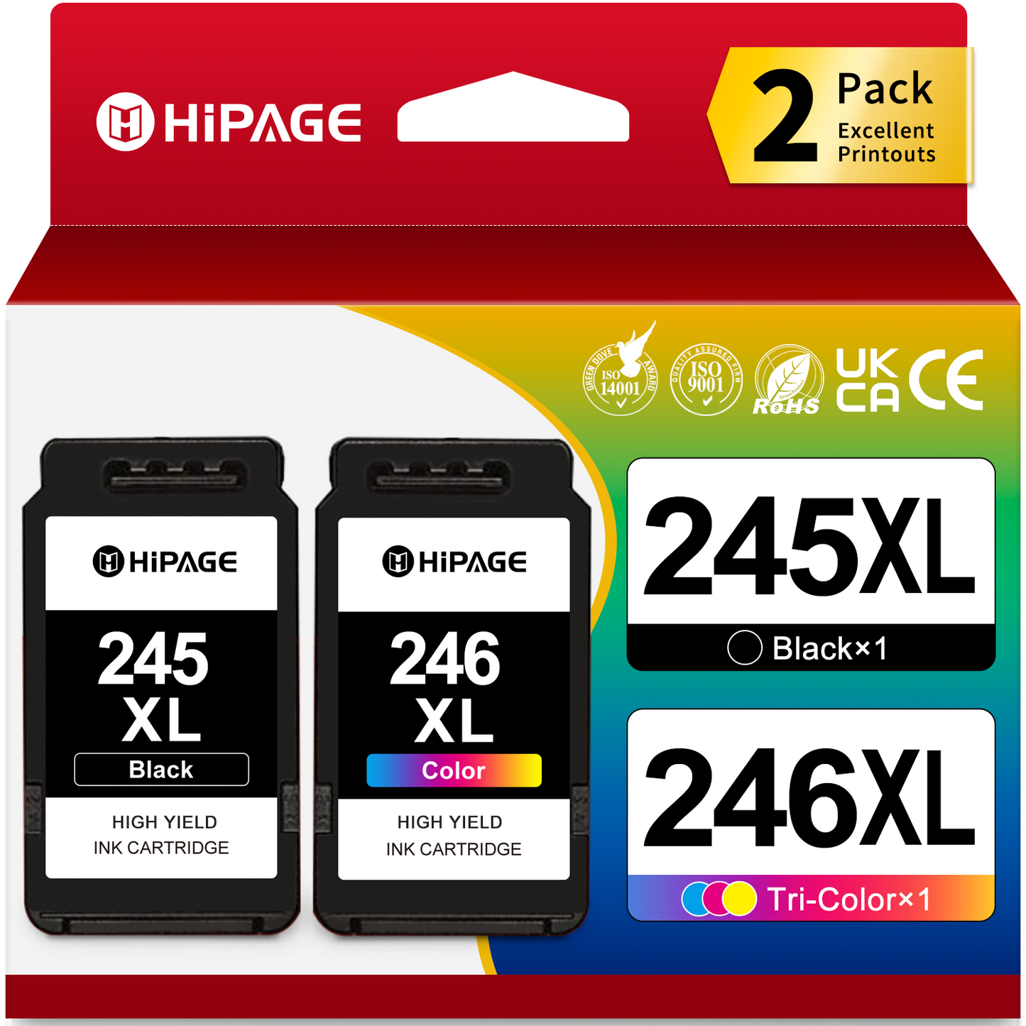 245XL 246XL Ink for Canon Ink 245 and 246 for Canon 245 246 Ink Cartridge Combo Pack for PIXMA MG2522 TS3122 TS3322 MX490 TR4522 Printer (Black Tri-Color)