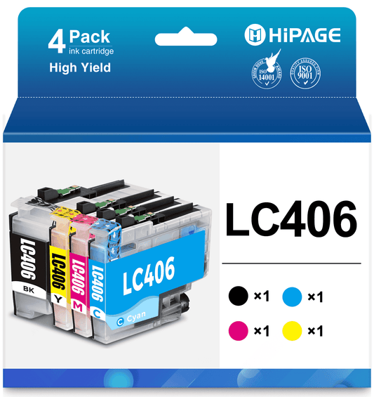 LC406 for LC406 Brother Ink for Brother LC406 for MFC-J4335DW MFC-J5855DW Printers (Black Cyan Magenta Yellow)