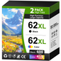 62XL Ink Cartridges Compatible for HP 62 Ink Cartridges for HP ENVY 5660 7640 Printer (Black Tri-Color)