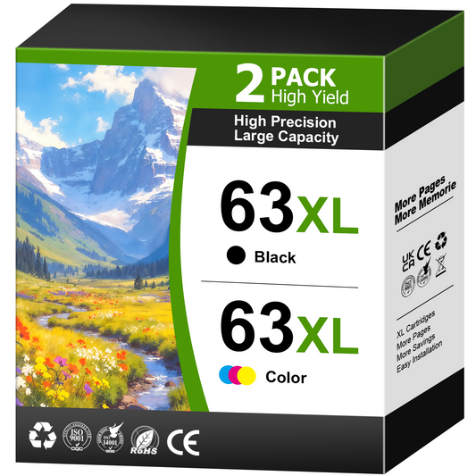 63XL Ink Cartridges Compatible for HP Printer Ink 63 Ink Cartridges Black and Tri Color for HP Ink 63 for Officejet 3830 4650 5255 5200 Envy 4520