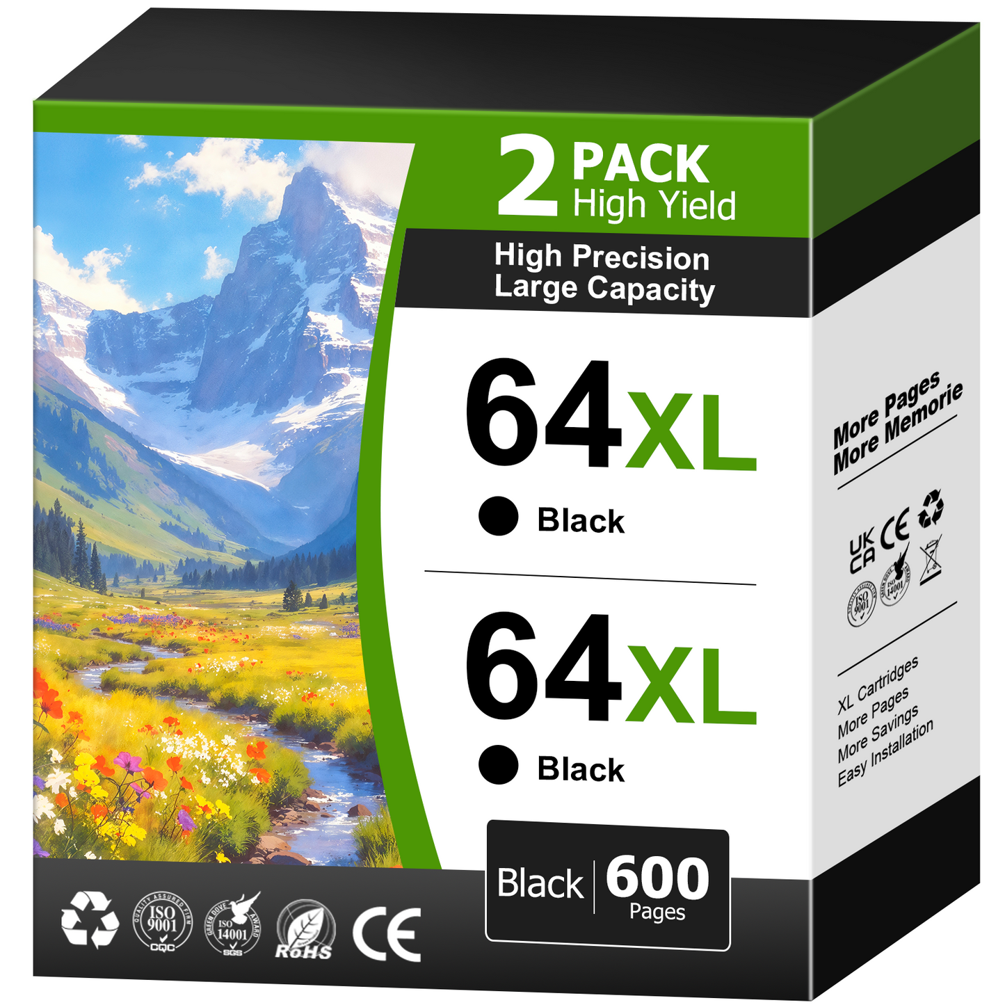 64XL 64 Ink Cartridges Compatible for HP 64 Black Ink Cartridge for HP ENVY Photo 7855 7155 Printer (2 Pack)