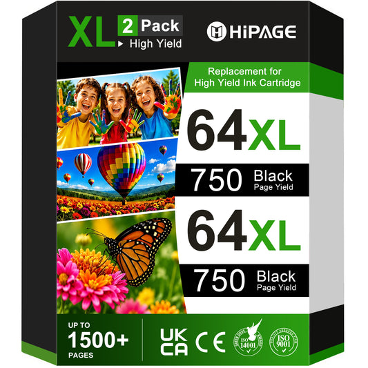 64XL Black Ink Cartridge Compatible for HP 64 Black Ink Cartridge for HP Ink 64 for ENVY Photo 7855 7155 Printer