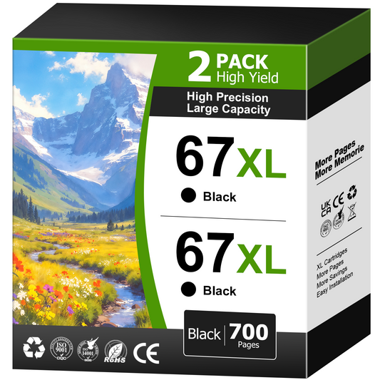67XL Black Ink Compatible for HP 67 Black Ink Cartridge for HP Deskjet 2700 2752e Envy 6000 6055e (2 Pack)
