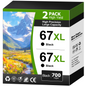 67XL Black Ink Compatible for HP 67 Black Ink Cartridge for HP Deskjet 2700 2752e Envy 6000 6055e (2 Pack)