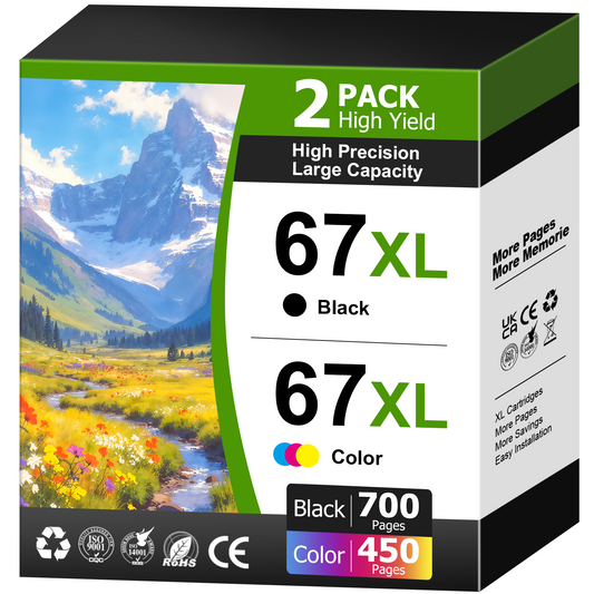 67XL Ink Cartridge Compatible for HP 67XL for HP 67 Ink Cartridge for HP Deskjet 2700 2755  2852 2852e 2862e Envy 6000 6052 6055 6400 Printer (Black Tri-color)