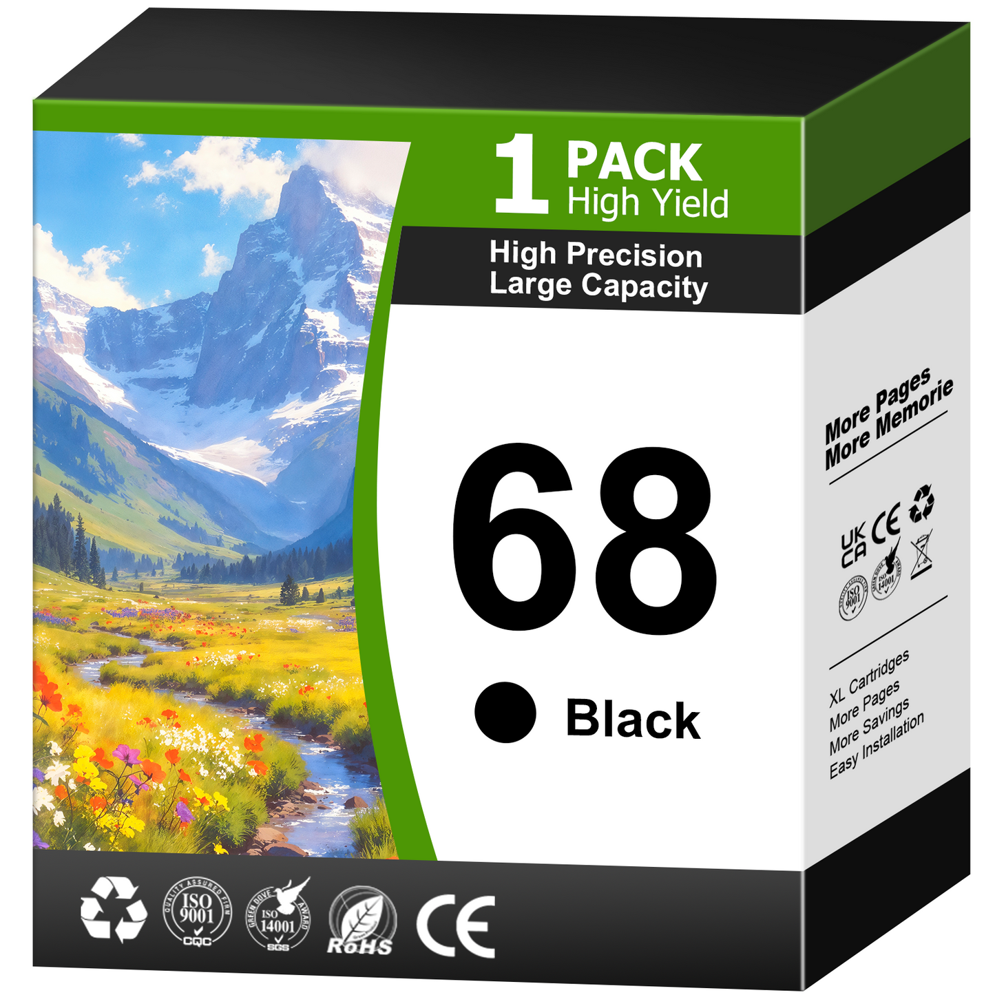 68 Ink Cartridges Compatible with HP 68 Ink Cartridge for HP Ink 68 Compatible with Envy 6152e 6155e 6552e 6555e 6558e Printers (Black）