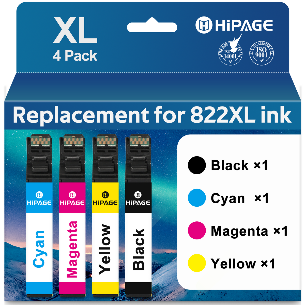 HIPAGE 822 Ink Cartridges Compatible with Epson 822 Ink for Epson 822XL Ink Cartridge for  WF-3820 WF-4830 WF-4833 Printer