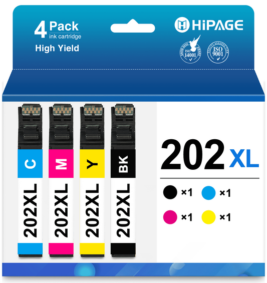 202 Ink for Printer Ink 202 for Epson 202 Ink Cartridges for Epson XP-5100 WF-2860 Printer (Black Yellow Magenta Cyan, 4 Pack)