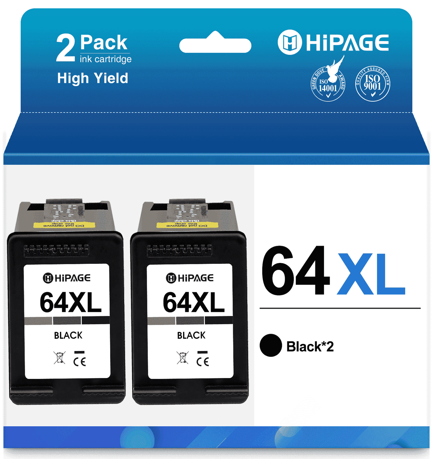 64XL 64 Ink Cartridges Compatible for HP 64 Black Ink Cartridge for HP ENVY Photo 7855 7155 Printer (2 Pack)