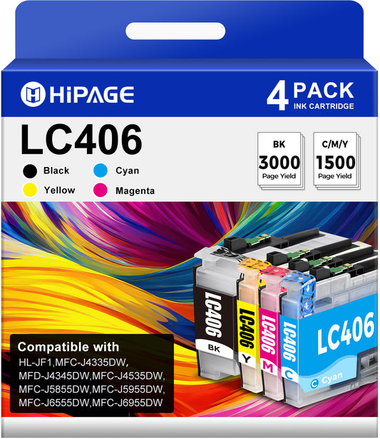 LC406 for LC406 Brother Ink for Brother LC406 for MFC-J4335DW MFC-J5855DW Printers (Black Cyan Magenta Yellow)