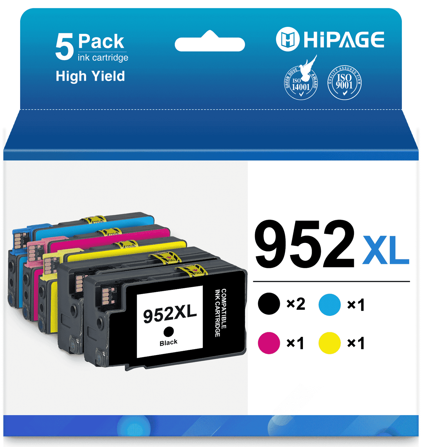 952 XL Ink Cartridges Compatible for HP 952XL Ink Cartridges for HP 952 Ink Cartridges for Officejet Pro 8710 8745 Printer (2Black Cyan Magenta Yellow, 5 Pack)