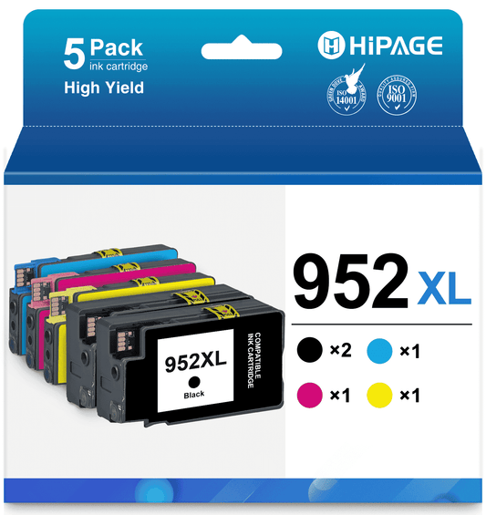 952 XL Ink Cartridges Compatible for HP 952XL Ink Cartridges for HP 952 Ink Cartridges for Officejet Pro 8710 8745 Printer (2Black Cyan Magenta Yellow, 5 Pack)