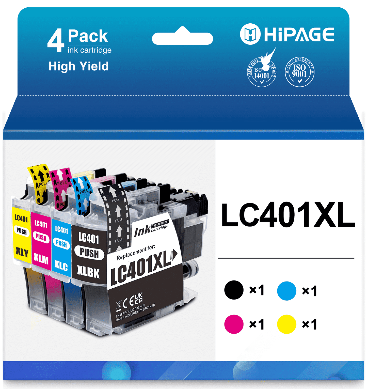 LC401XL Ink Cartridge for Brother LC401XL Black Ink for Brother LC401 (Black Cyan Magenta Yellow)