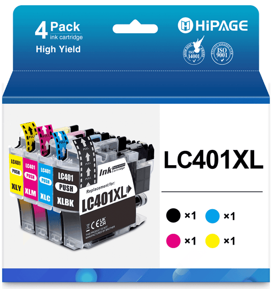 LC401XL Ink Cartridge for Brother LC401XL Black Ink for Brother LC401 (Black Cyan Magenta Yellow)
